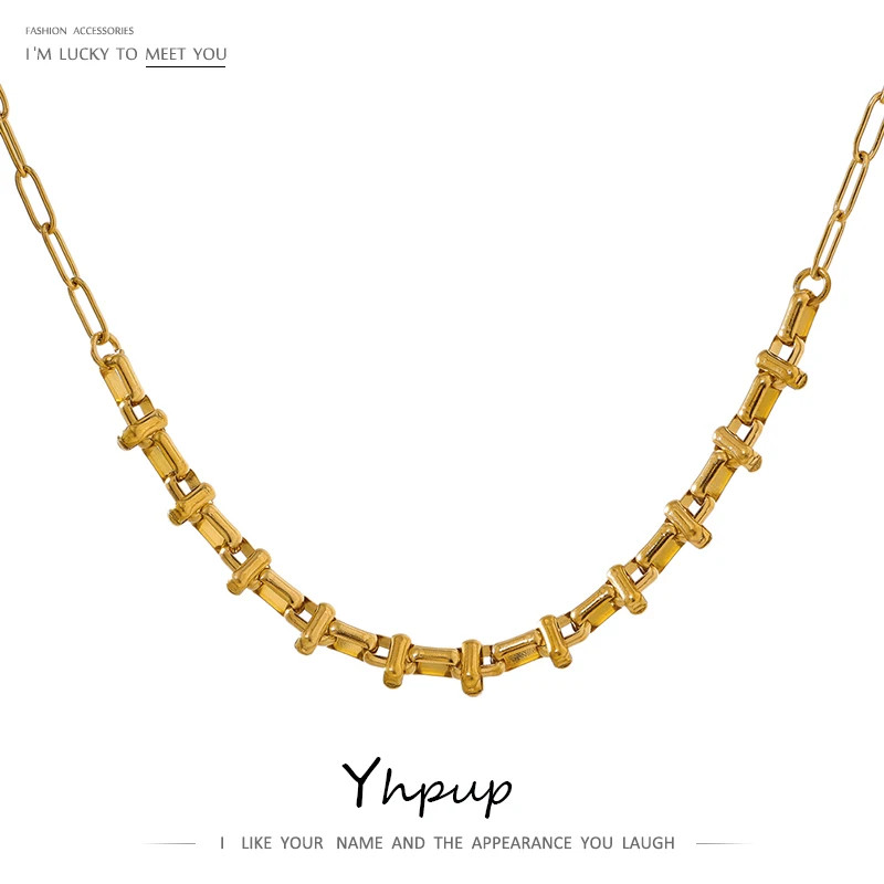 Yhpup New Metal 18 K Plated Short Chain Choker Necklace for Women Gold Stainless