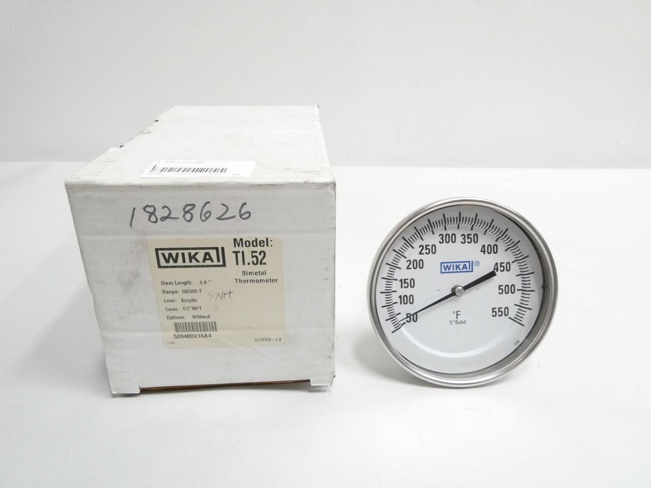 Wika 52040D216A4 Bimetal Thermometer 4in 50-550f 1/2in Npt