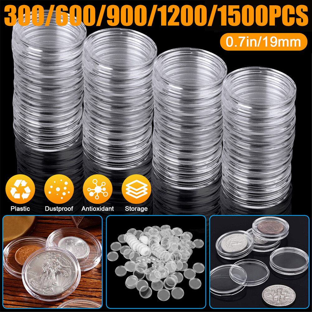 LOT 19mm Coin Holder Capsules Case Clear Round Box commemorative Storage