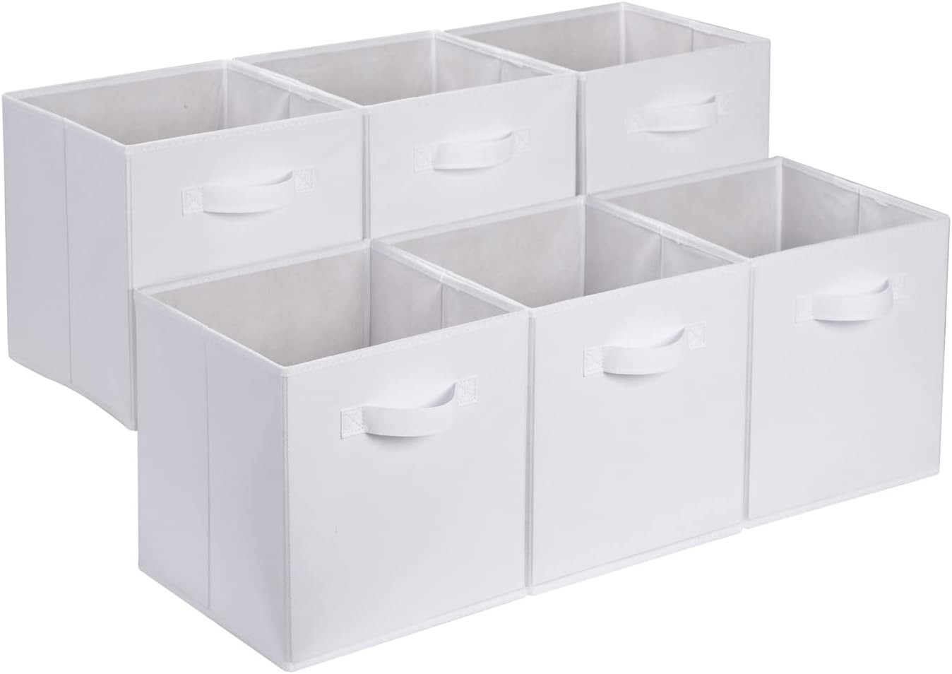 6 Pack Collapsible Fabric Storage Cubes Organizer W/ Handles Storage Bins White