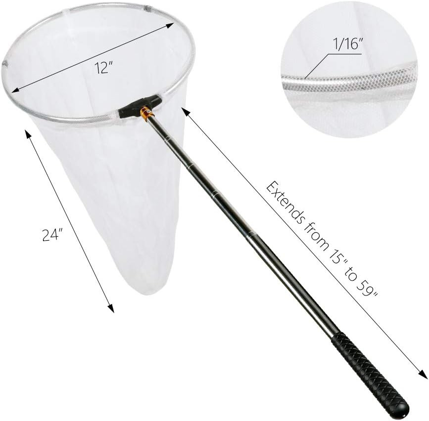 RESTCLOUD Insect and Butterfly Net with 12" Ring, 24" Net Depth, Handle Extends