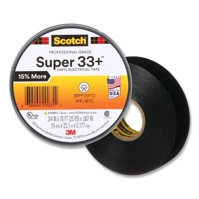 Super 33+™ Vinyl Electrical Tape, 76 ft L x 3/4 in W, Black 3M™  7100201470