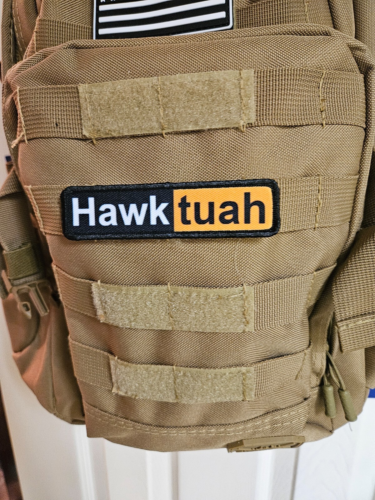 Hawk tuah spicy meme 1x4" removable hook & loop morale patch tactical