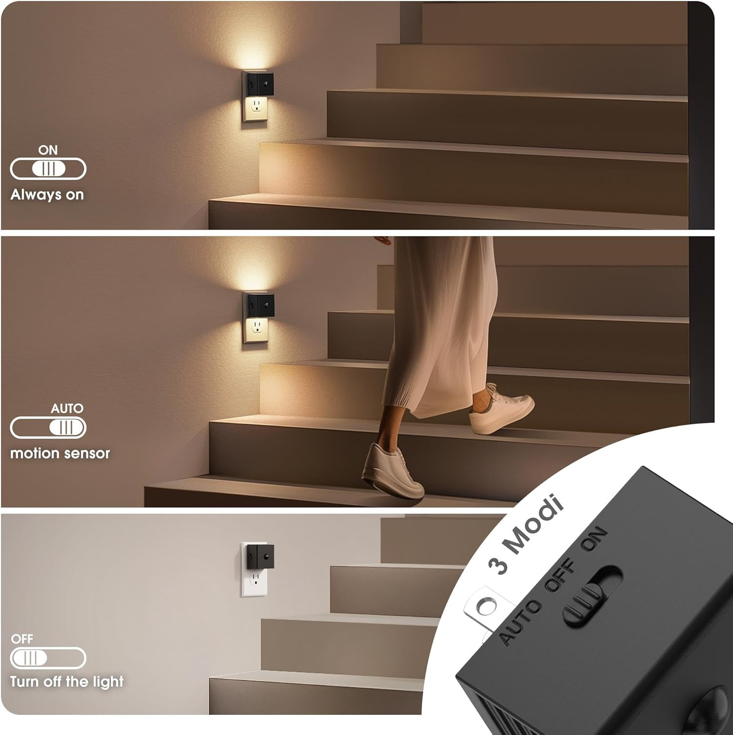 Motion Sensor Night Light, Night Lights Plug into Wall with Adjustable Brightnes
