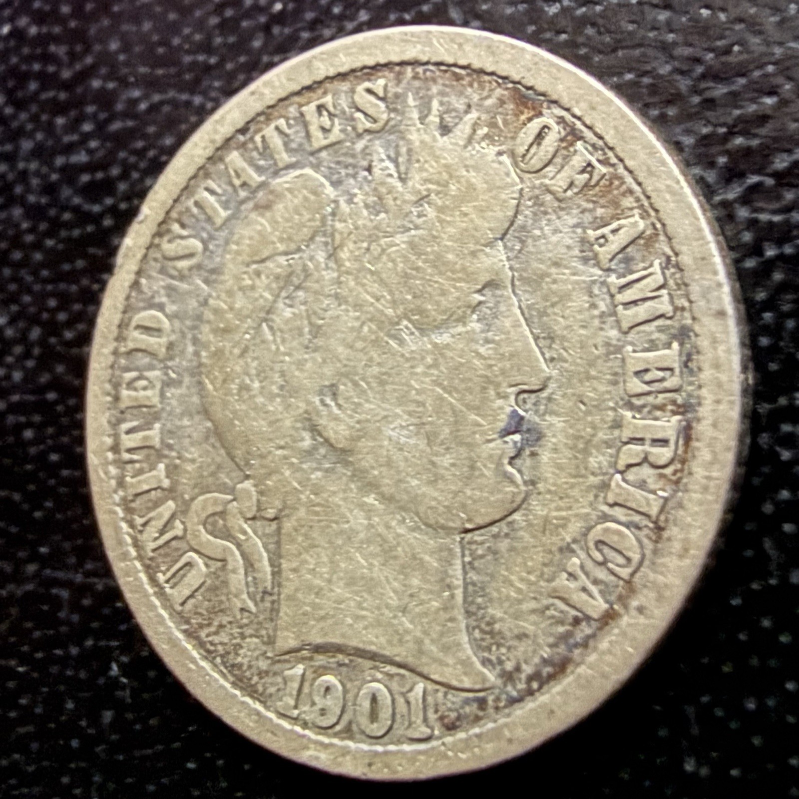 1901-O Barber Dime 90% Silver New Orleans Mint Average Circ