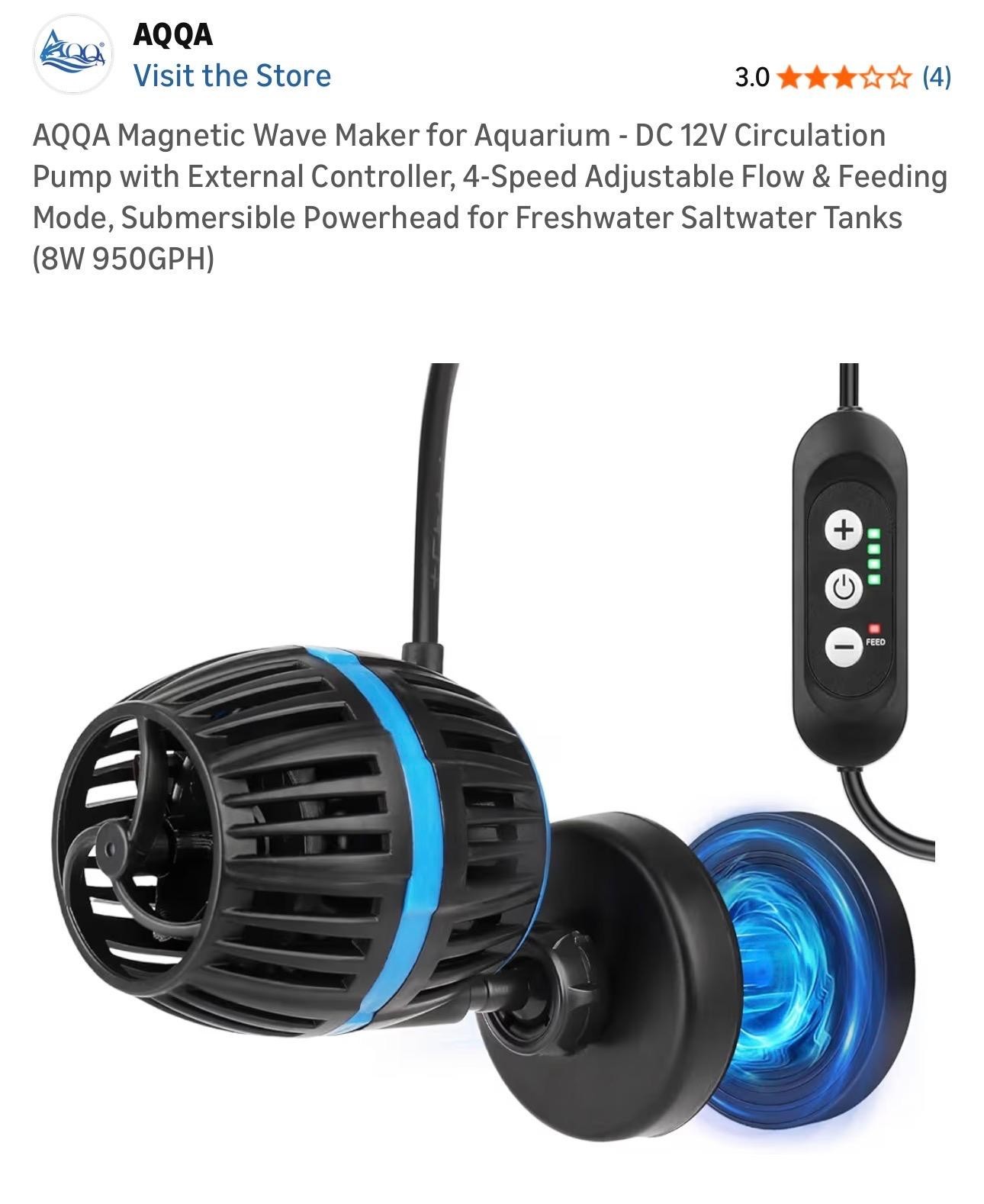 AQQA Magnetic Wave Maker for Aquarium - DC 12V Circulation Pump with External Co