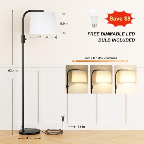 Floor Lamp for Living Room Bedroom,Modern LED Floor Lamp with white(9W Bulb)