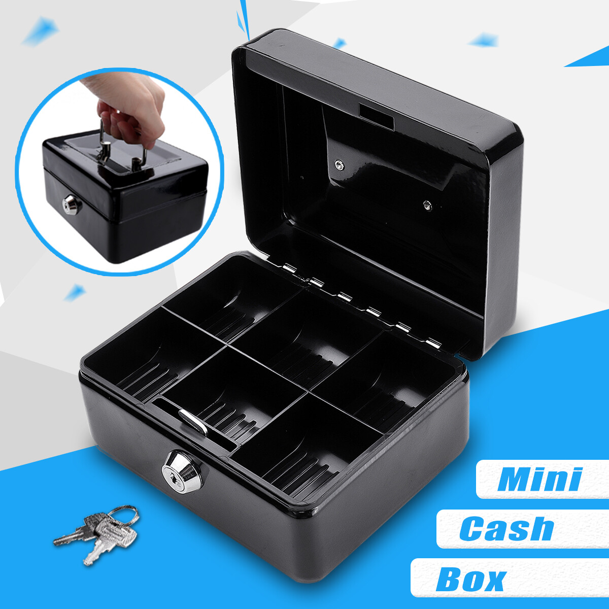 Metal Cash Box Security Safe Money Tray Key Lock Jewelry Locking Storage Case