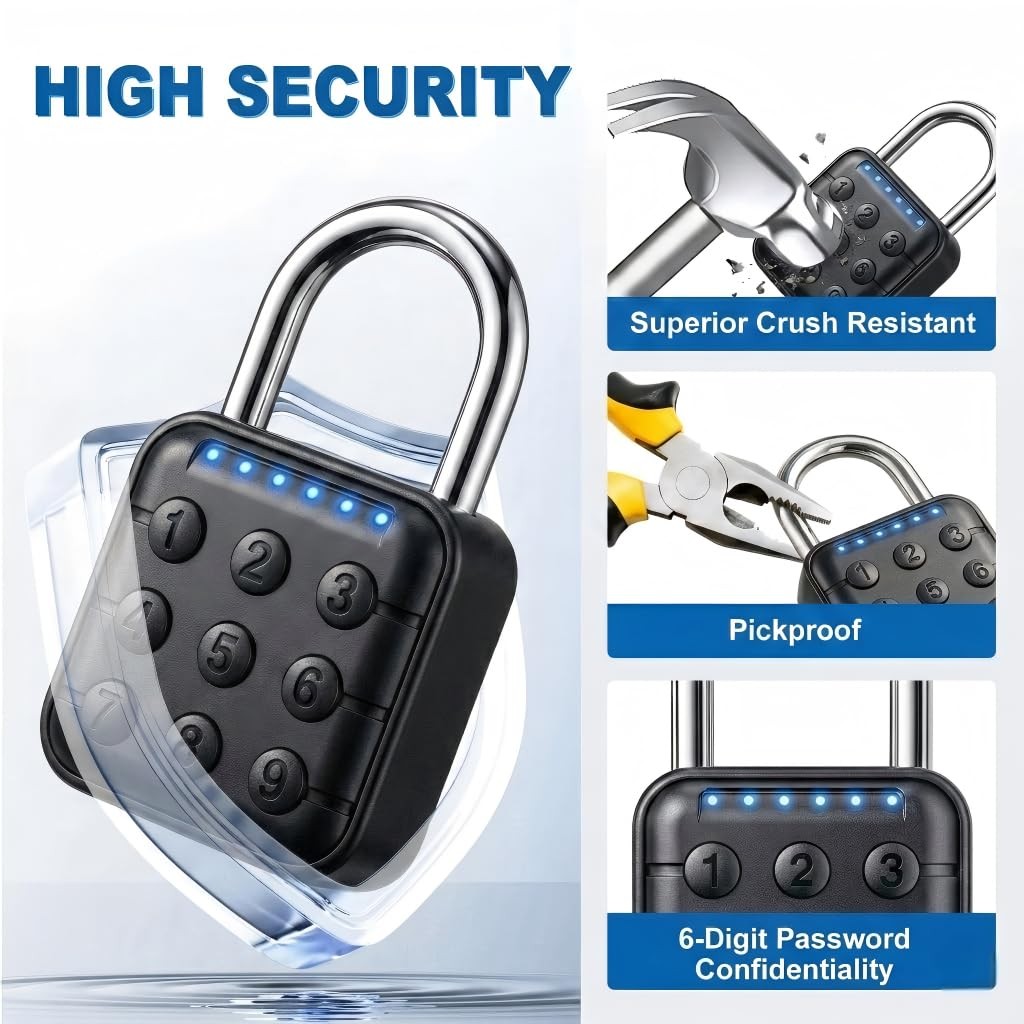 TLYITU Combination Padlock – Lock with 6-Digit 1 Pack, Black