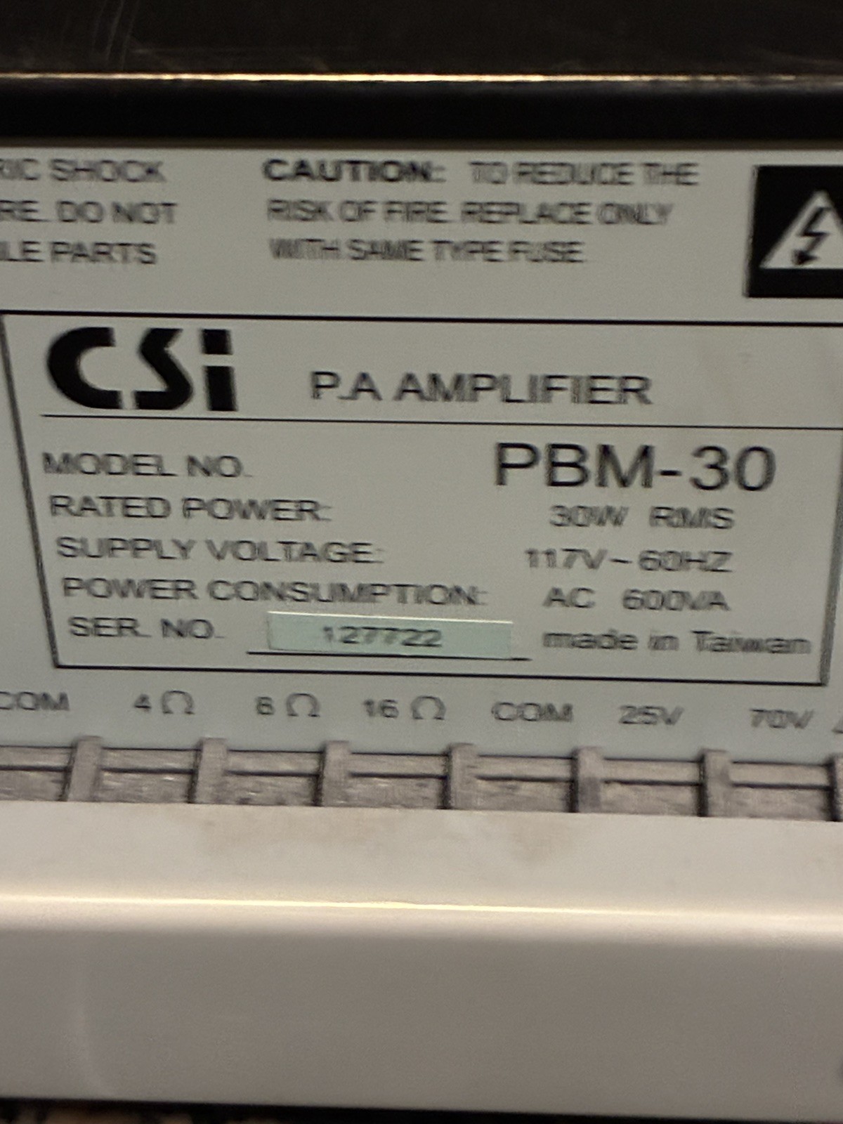 CSI Speco Technologies PBM-30 30W Contractor Series PA Amplifier - Tested