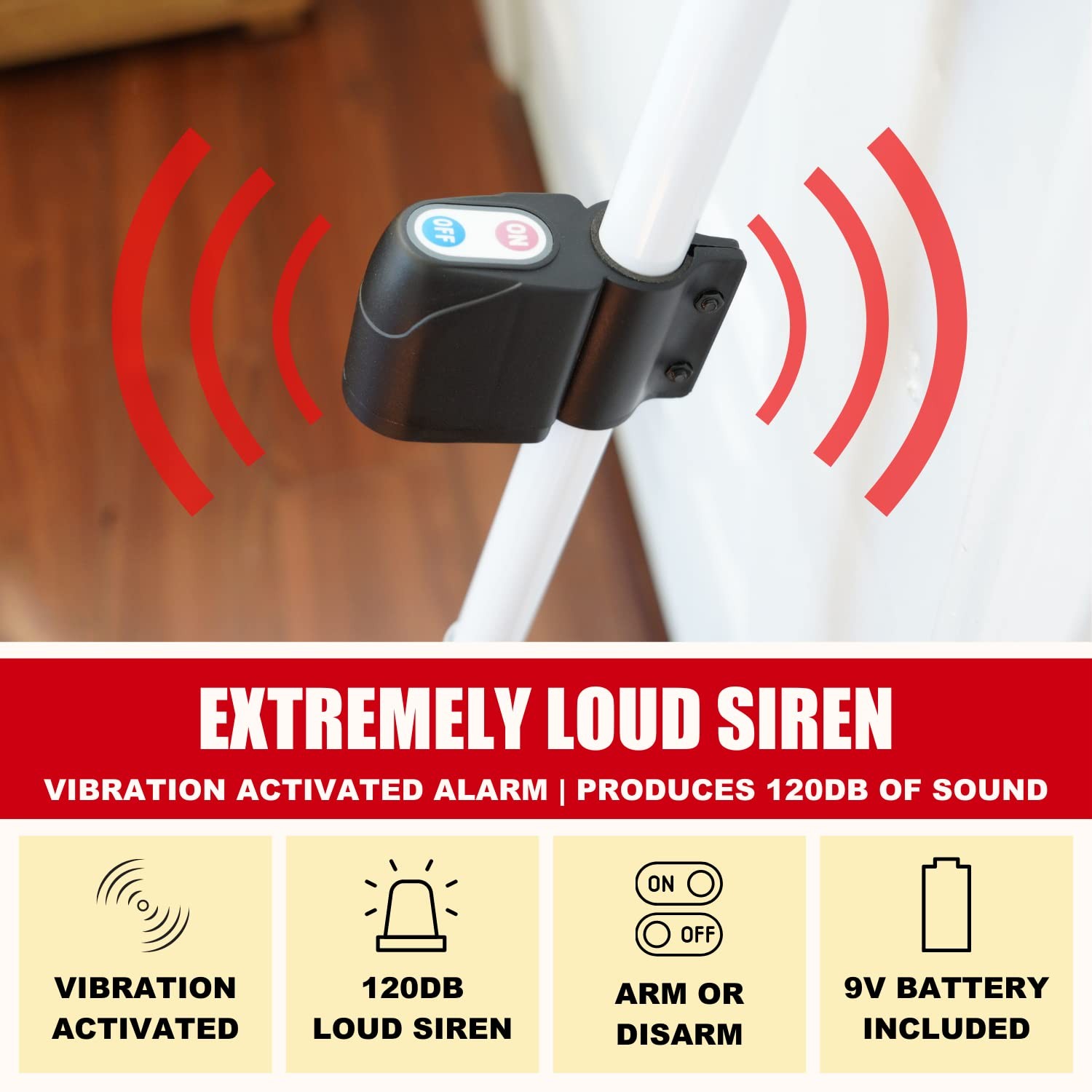Securityman Door Security Bar with Alarm | Sliding 1 Pack, White