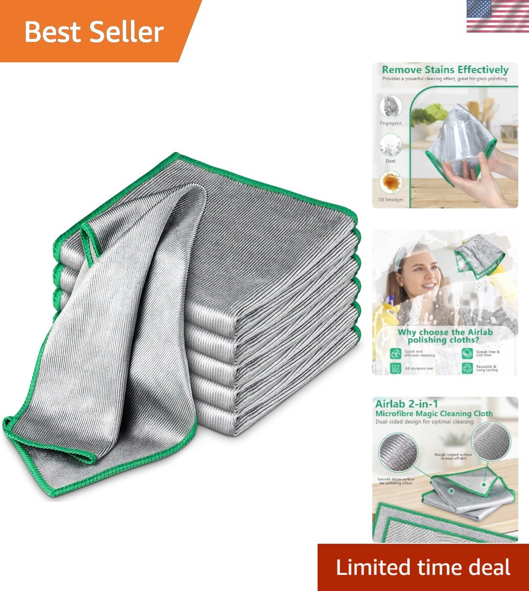 12" x 12" Eco-Friendly Glass Polishing Cloths - Pack of 6 for Every Surface