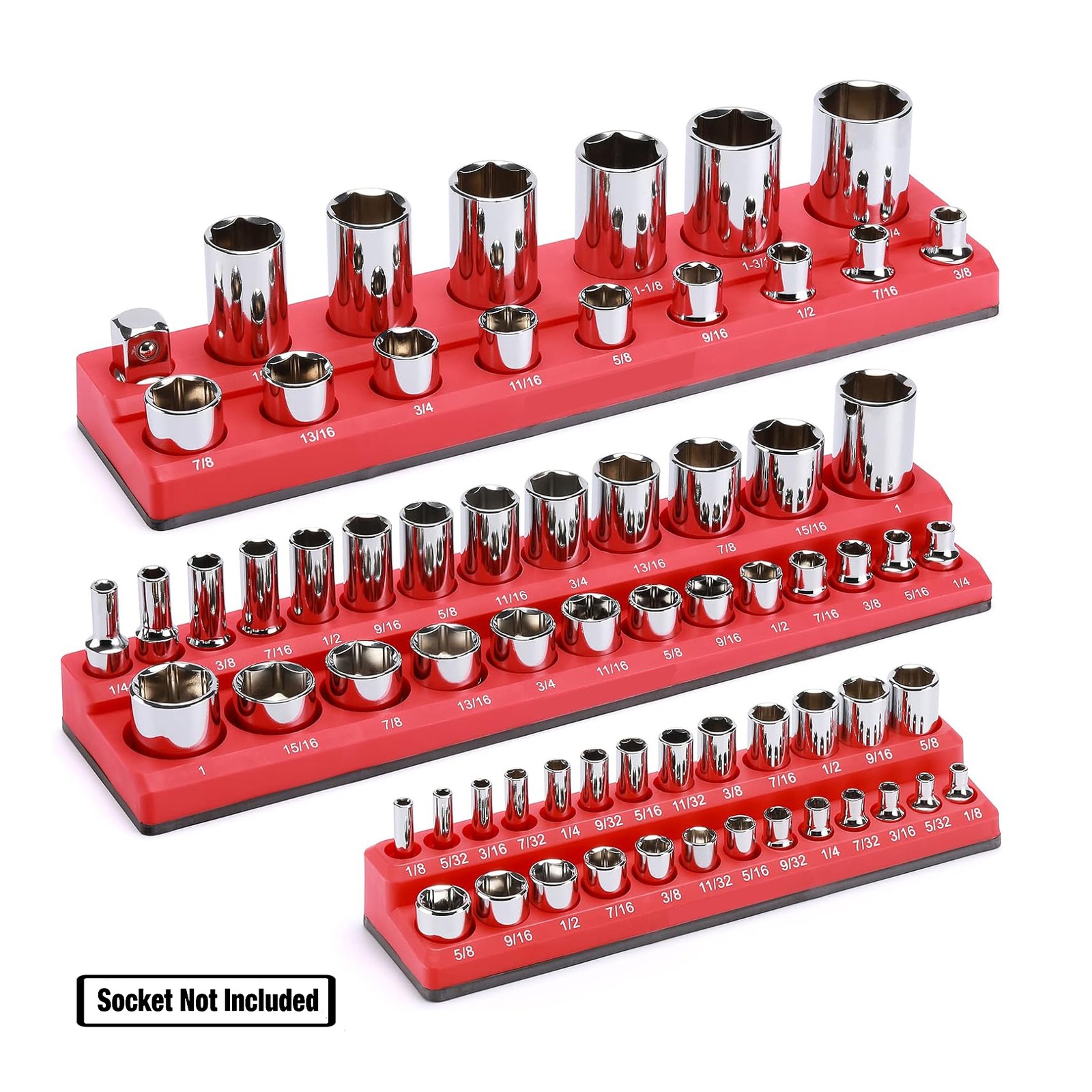 3Pcs Magnetic Socket Organizer Set 1/4", 3/8" and 1/2" Drive SAE Socket Holder