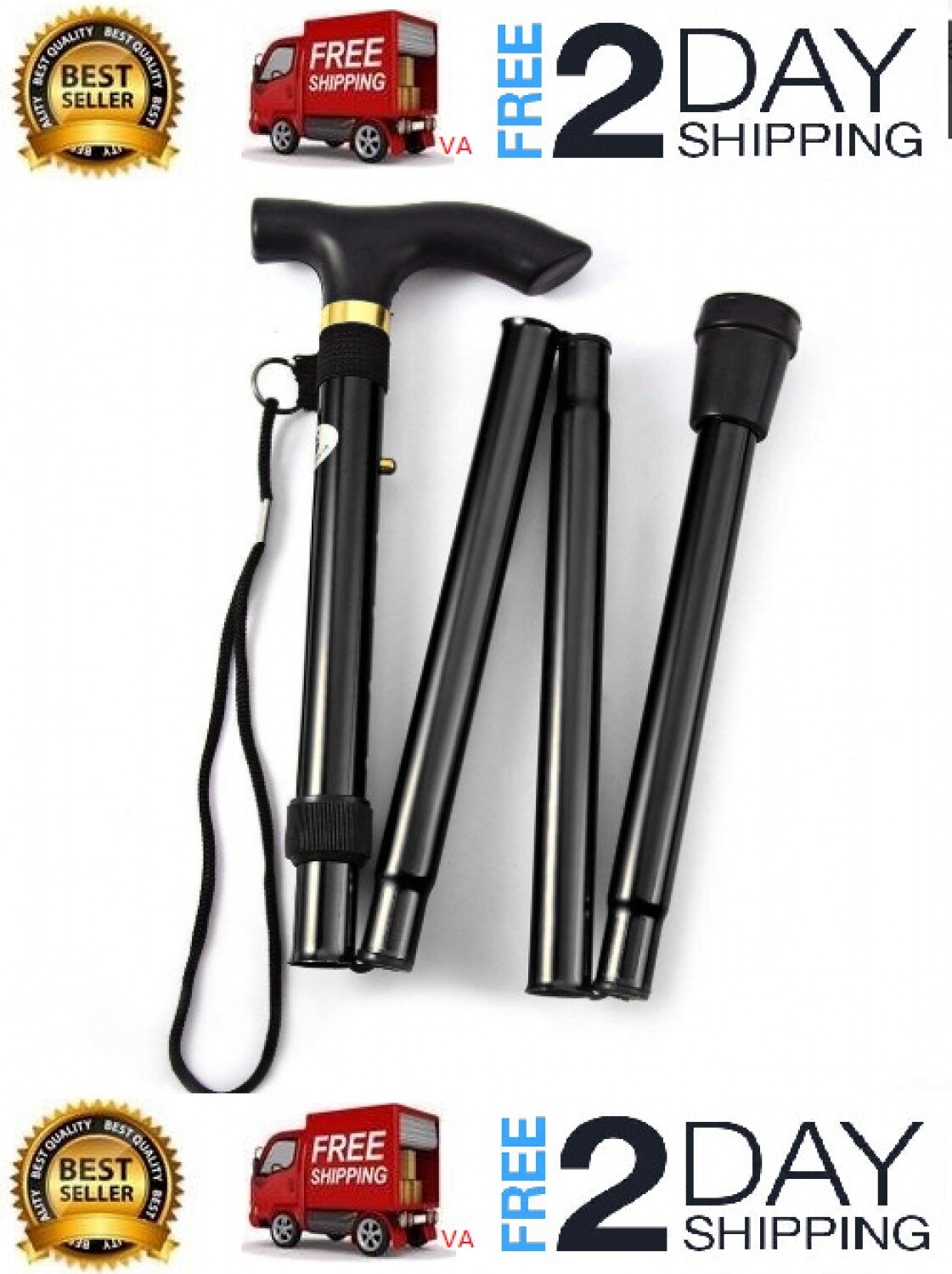 Baston plegable - Bastones para caminar Altura ajustable Para Adultos aluminio