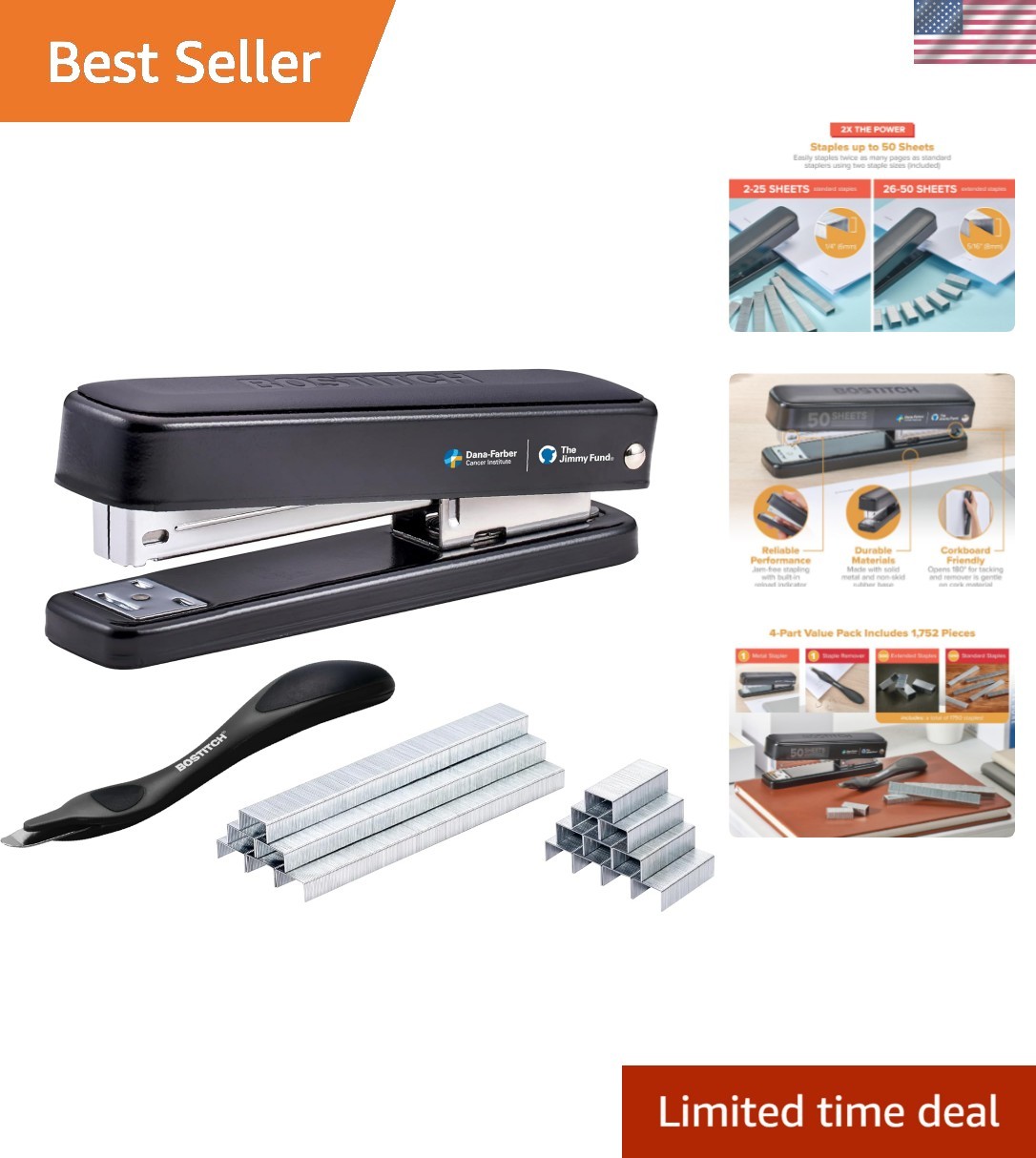 Titan Heavy Duty Metal Stapler, 50 Sheet Capacity with 1250 Staples and Ergon...
