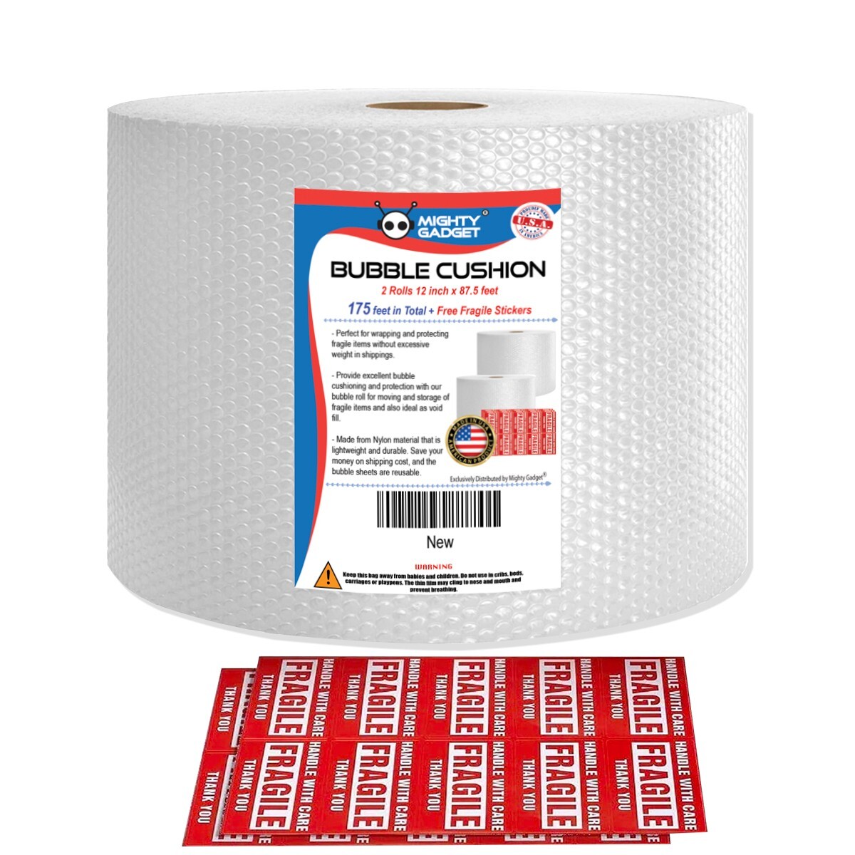 175 feet Bubble Cushioning Wrap Roll Small Bubble 12" Wide Perforated Every 12"