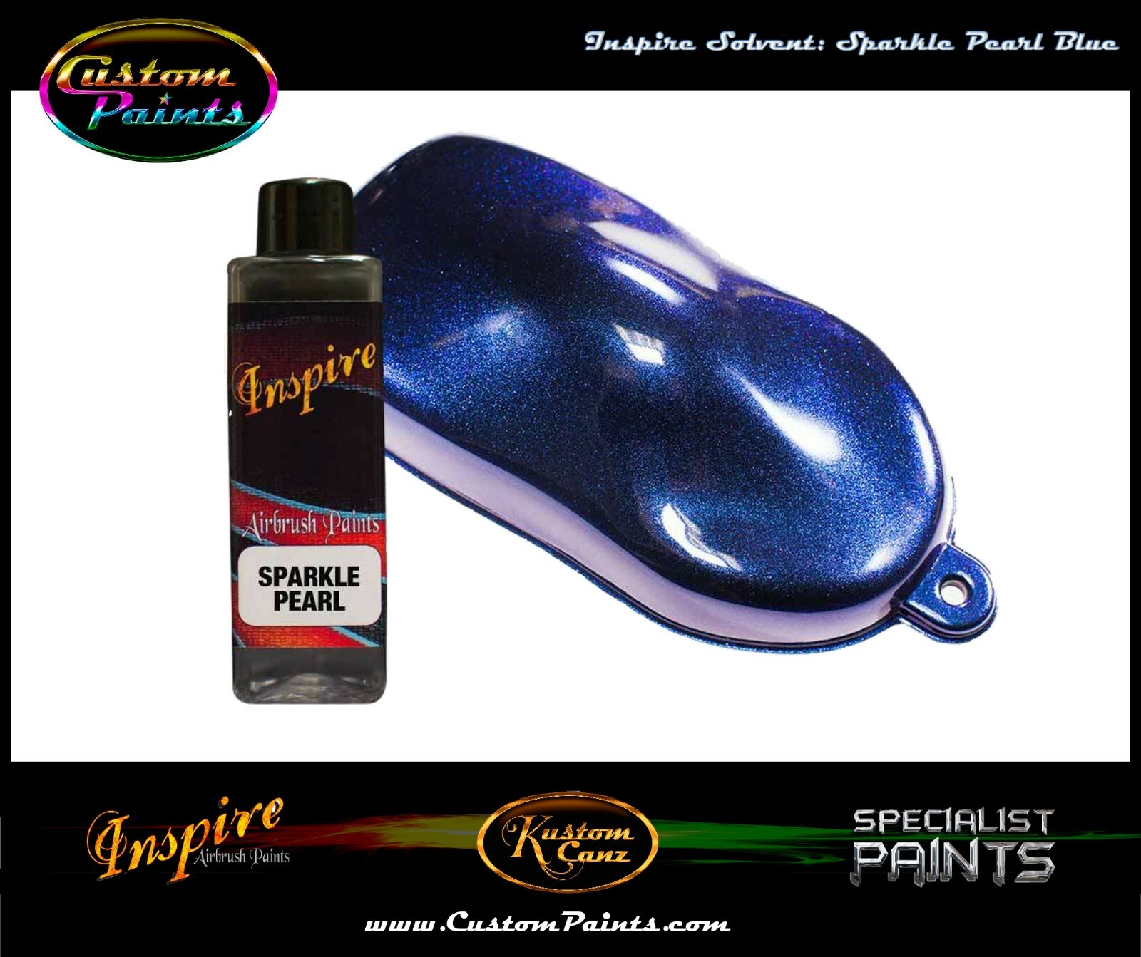 INSPIRE AIRBRUSH SPARKLE PEARL BLUE 4oz (SOLVENT), CUSTOM PAINT, HOK, ARTIST,