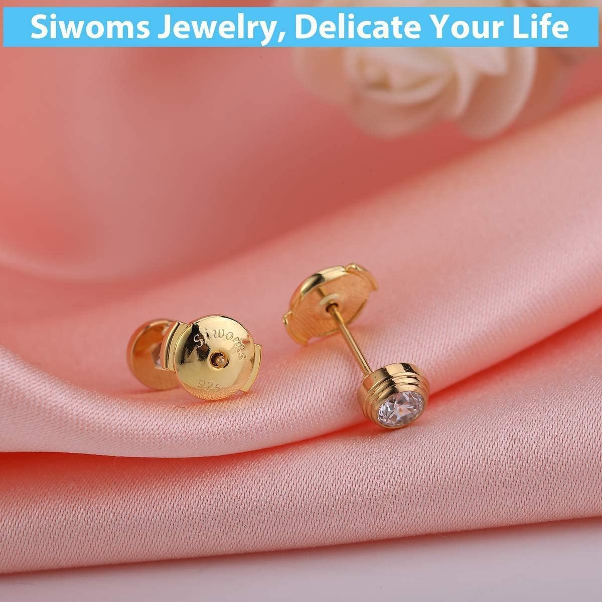 2-Pairs 14K Gold Locking Earring-Back Replacements for Studs, Hypoallergenic 925
