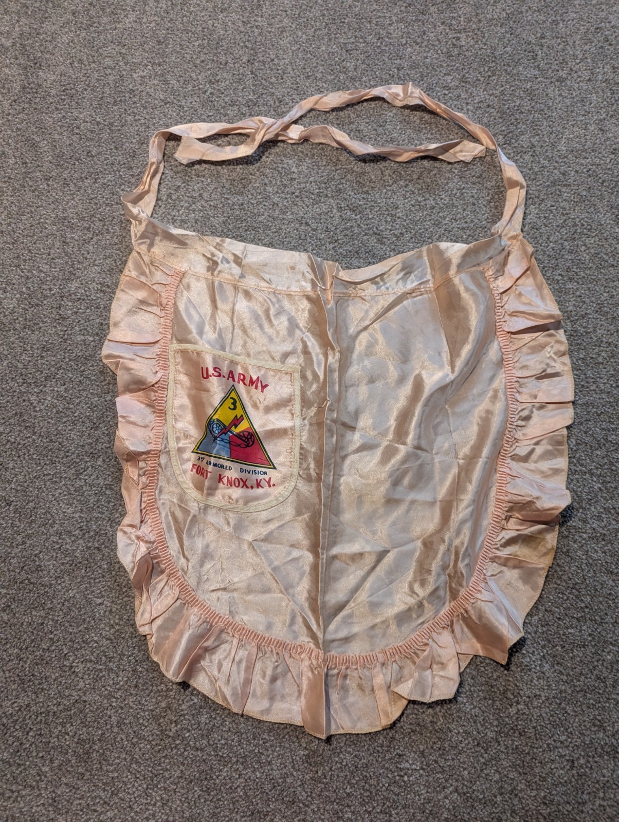WWII Apron Pink Satin US Army 3rd Armored Division Fort Knox Kentucky Military