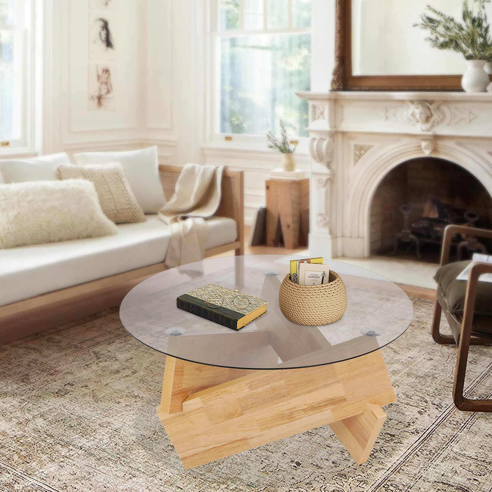 16.1'' H Round Modern SideTable Side Table with Tempered Glass Top End Table ?