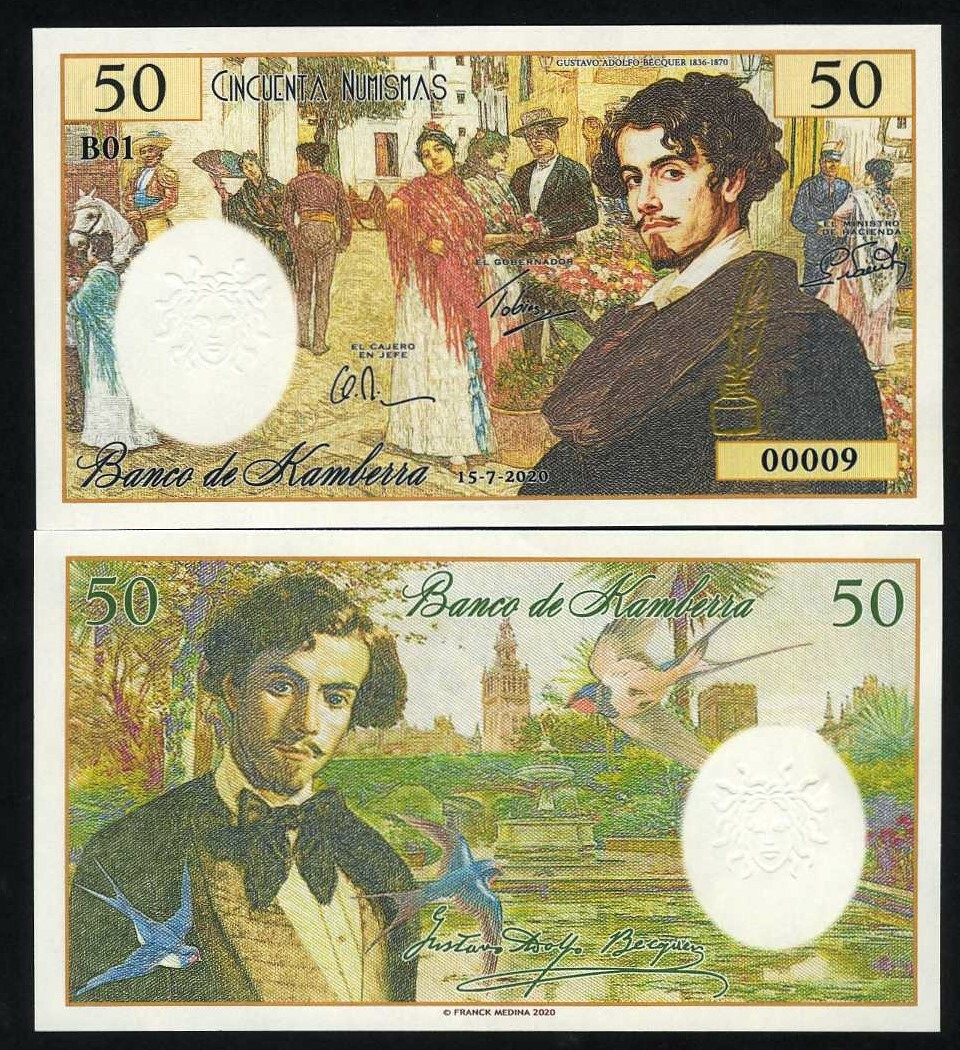Kamberra, 50 Numismas, 2020, UNC Gustavo Adolfo Bécquer F