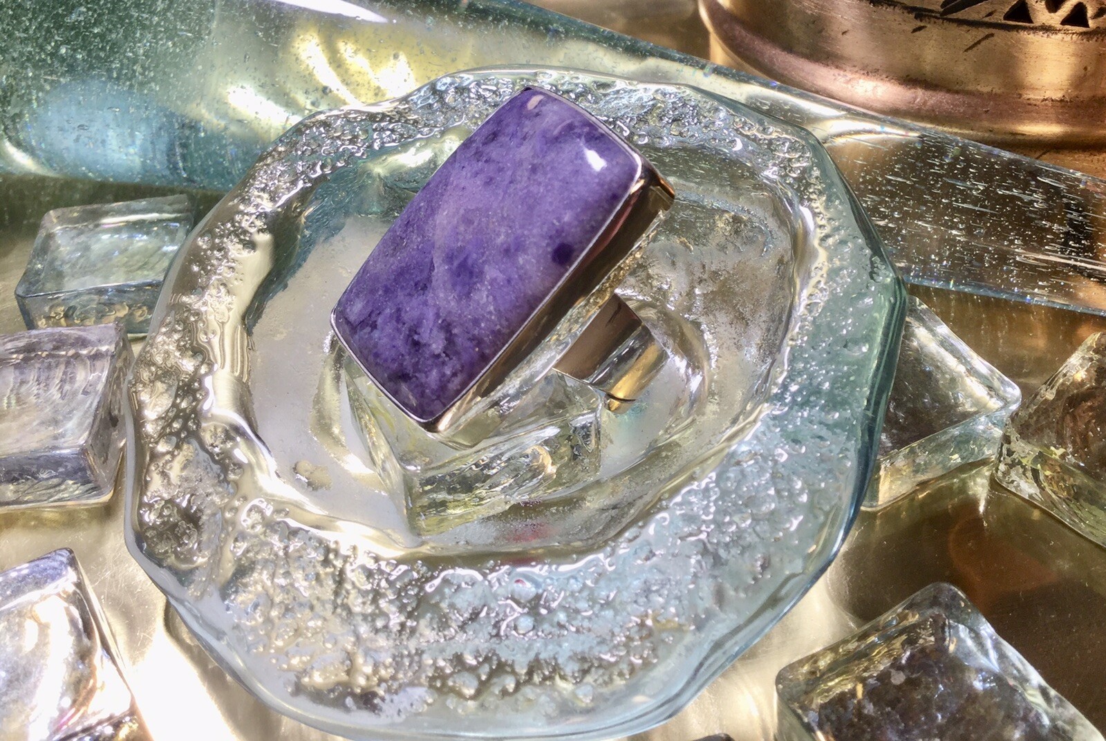 Genuine 925 Sterling Silver Large Sugalite Gemstone Adjustable Ring Size 9