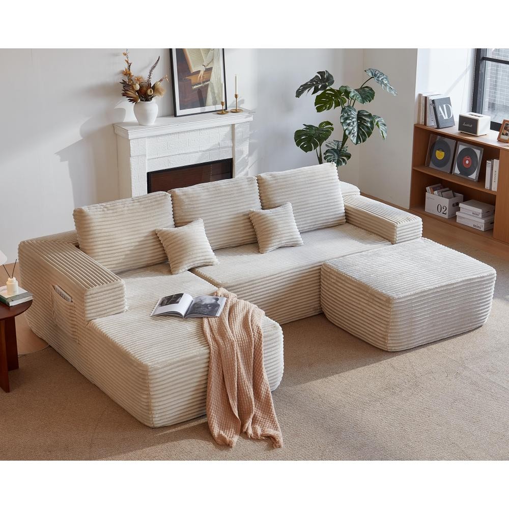 U-Shaped Sectional Sofa with Chaise Lounge, Modern Fabric Couch