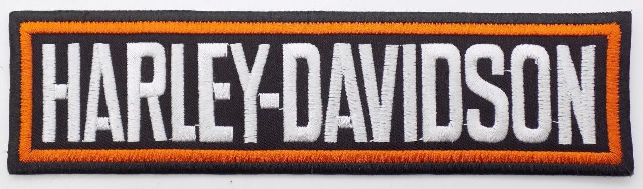 Harley Davidson Motorcycles Rectangle Patch Iron/Sew On 7"x1-3/4" Orange/Black