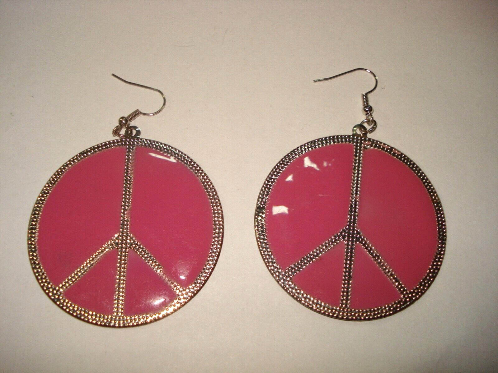 Large Pink Peace Sign Hook Dangle Earrings