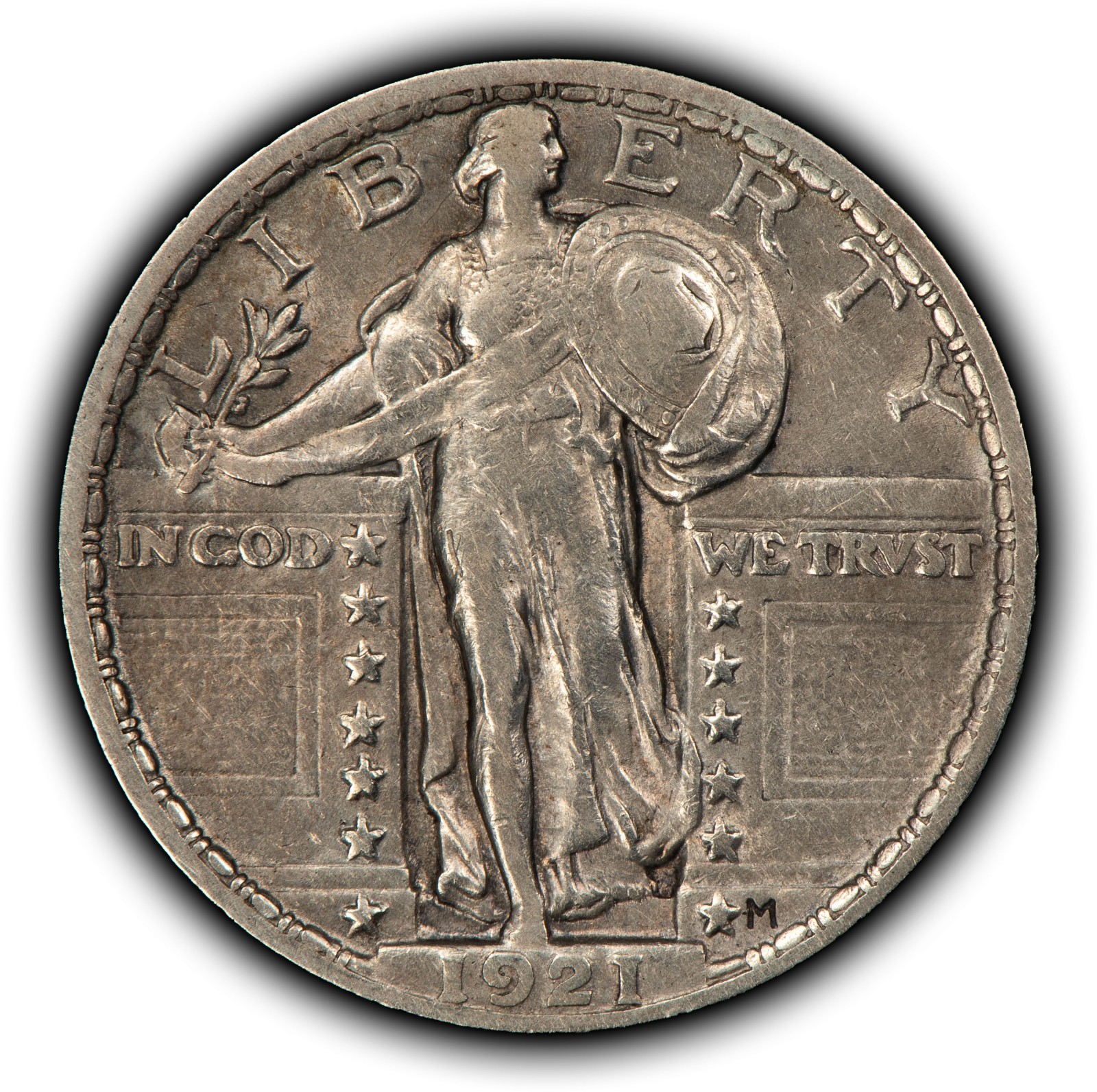 1921 25c Standing Liberty Silver Quarter - XF+ Key Date - SKU-B6033
