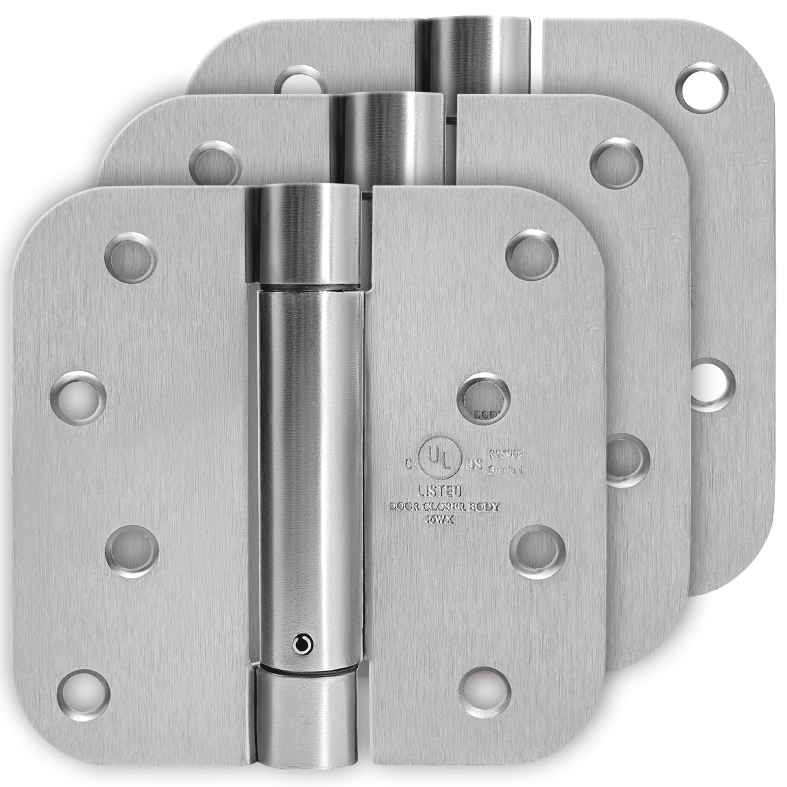 4 Inch Self Closing Satin Nickel Door Hinge 5/8" Radius Corner 3pack, Adjusta...