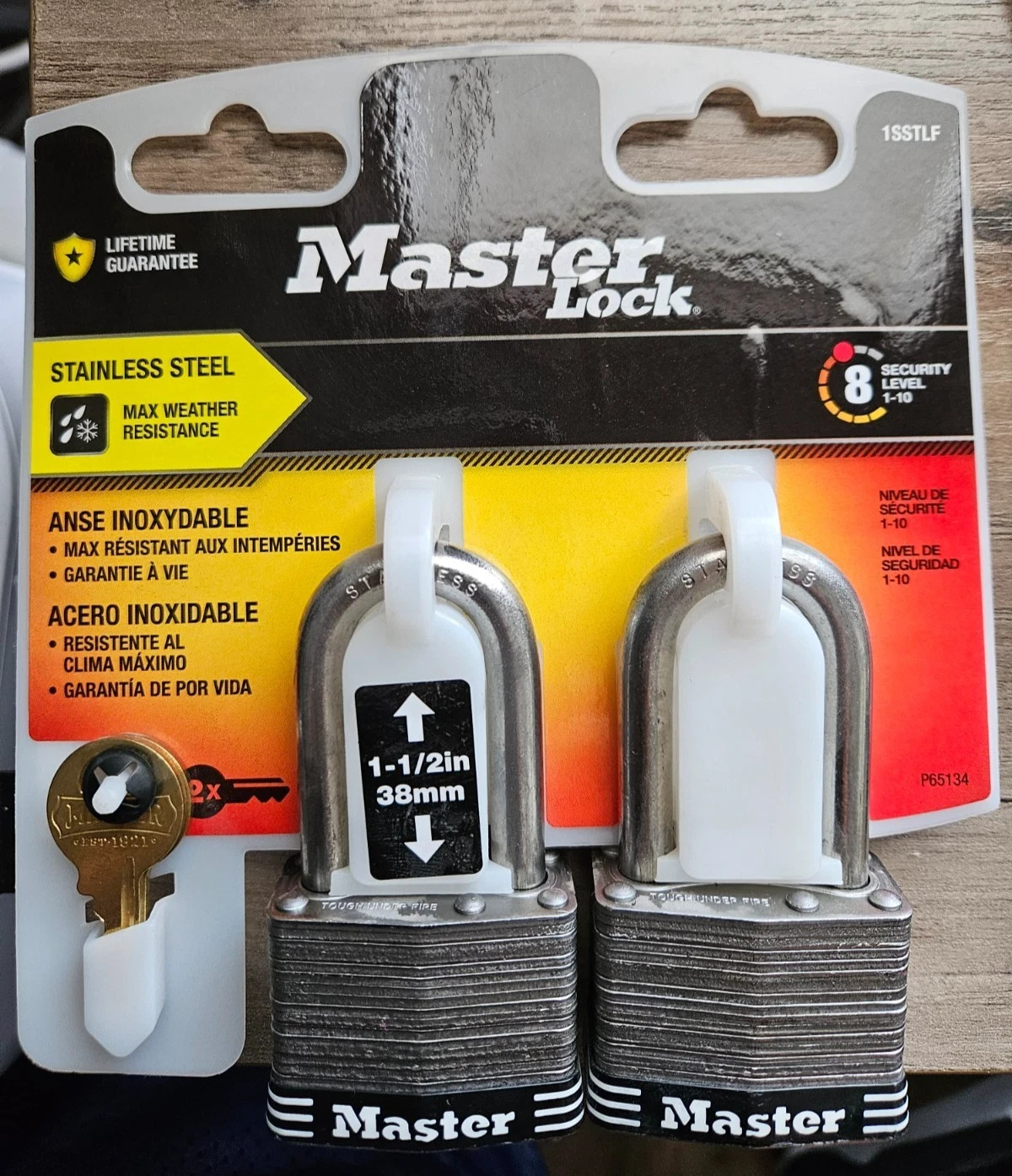 Stainless Steel Outdoor Padlock with Key, 1-3/4 in. Wide, 1-1/2 in. Shackle, 2 P