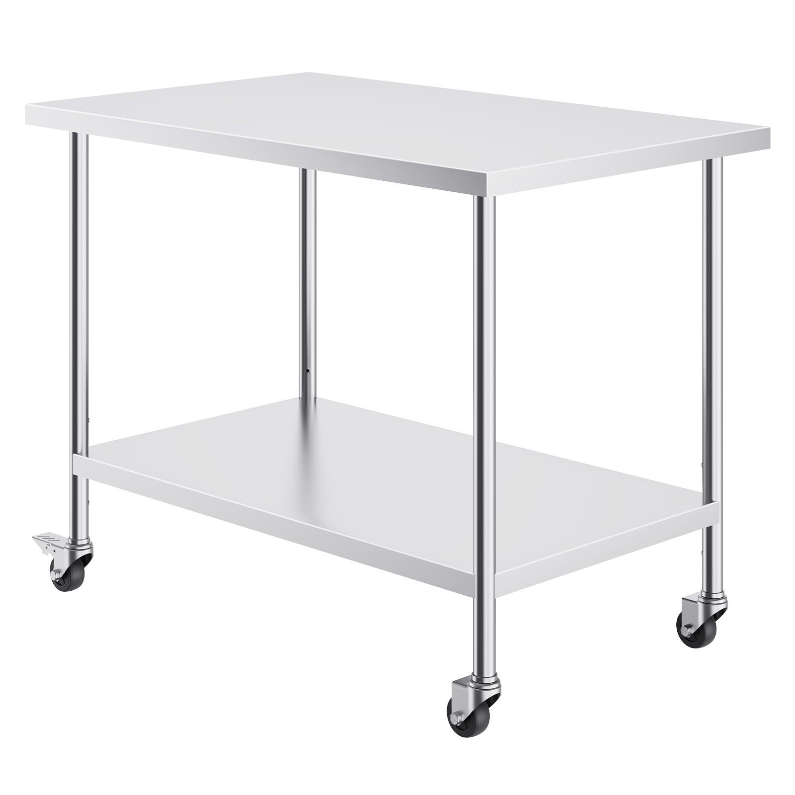 30x48in Stainless Steel Work Table with 3 Adjustable Shelves, 4 Casters