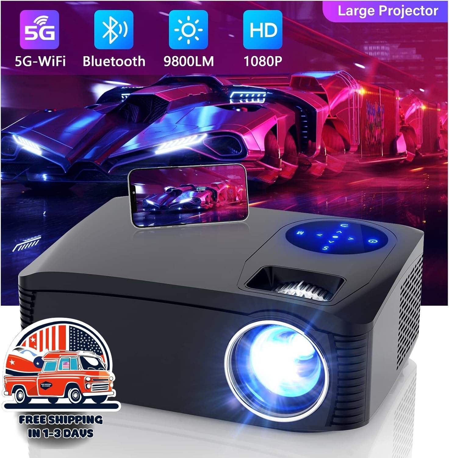 Proyector 1080P Soporta 4K 5G WiFi Bluetooth 20000LM Para Cine En Casa Y Oficina