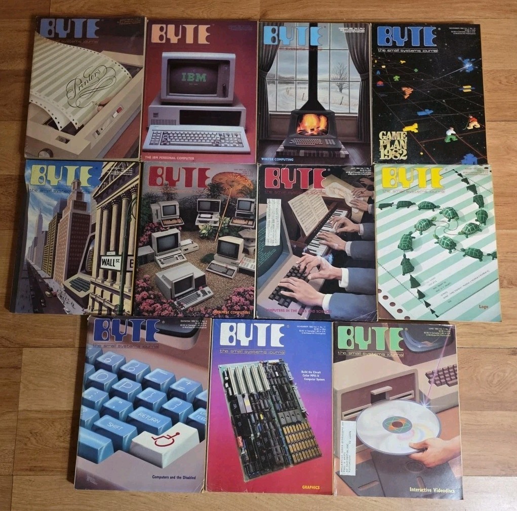 Lot of 11 Vintage BYTE Magazines from 1982 Retro Computing ibm apple mac
