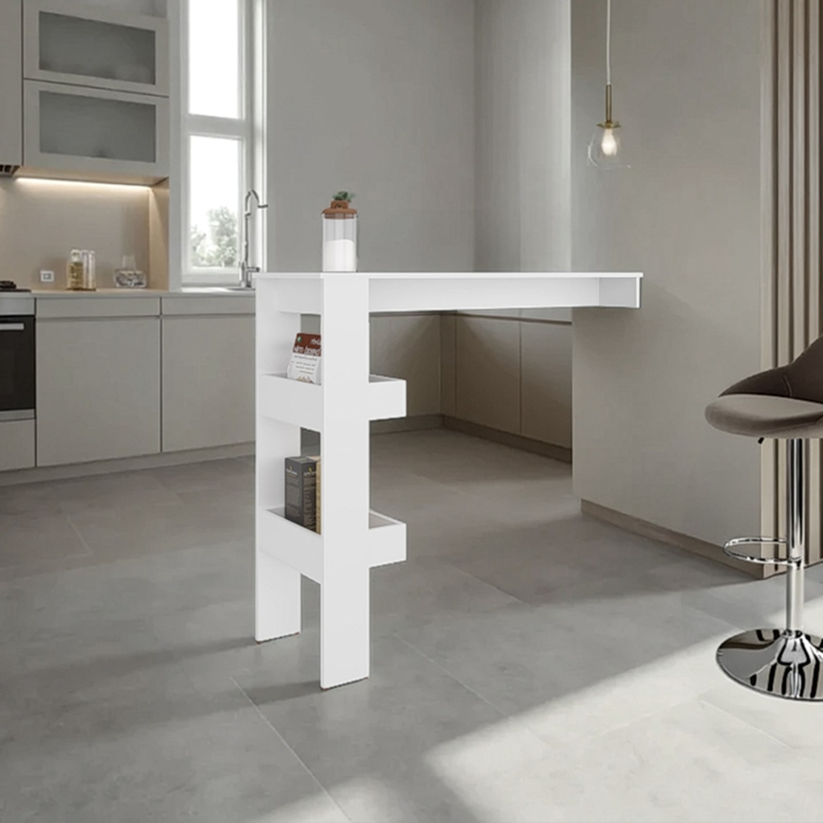 Bar Table 43.1" H, 3 Shelves, White - Kitchen