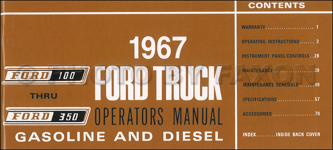 1967 Ford F100 F250 F350 Truck Owners Manual Pickup Custom Styleside Flareside
