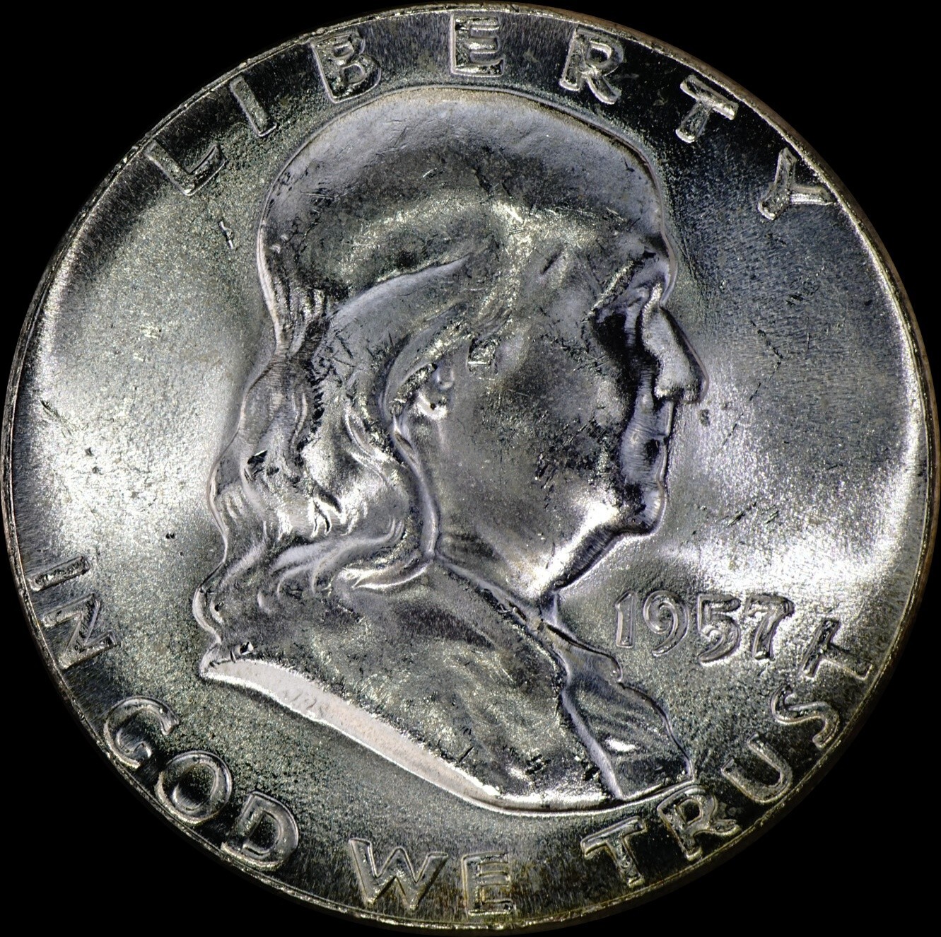 1957 Franklin Half Dollar Silver UNC GEM, Bright White, Luster, As Shown   939