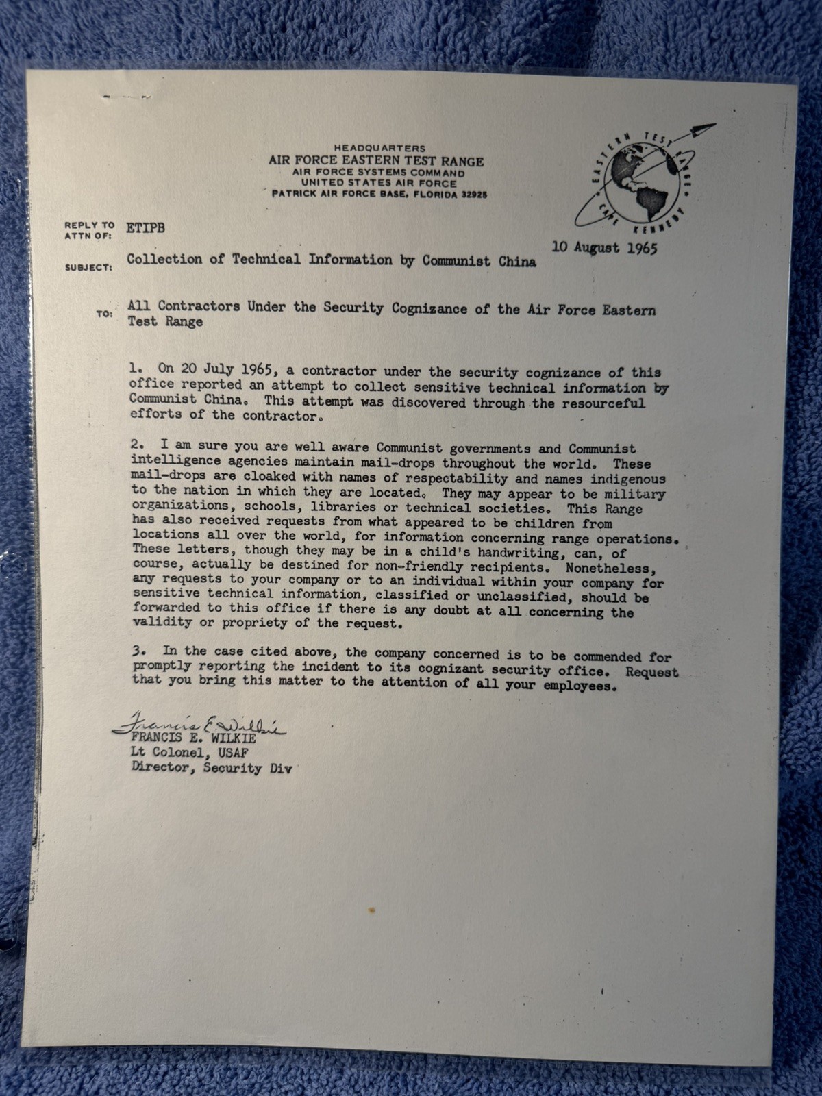 APOLLO-PROGRAM 1965 NOTICE OF COMMUNIST CHINA ACTIVITY    SP202