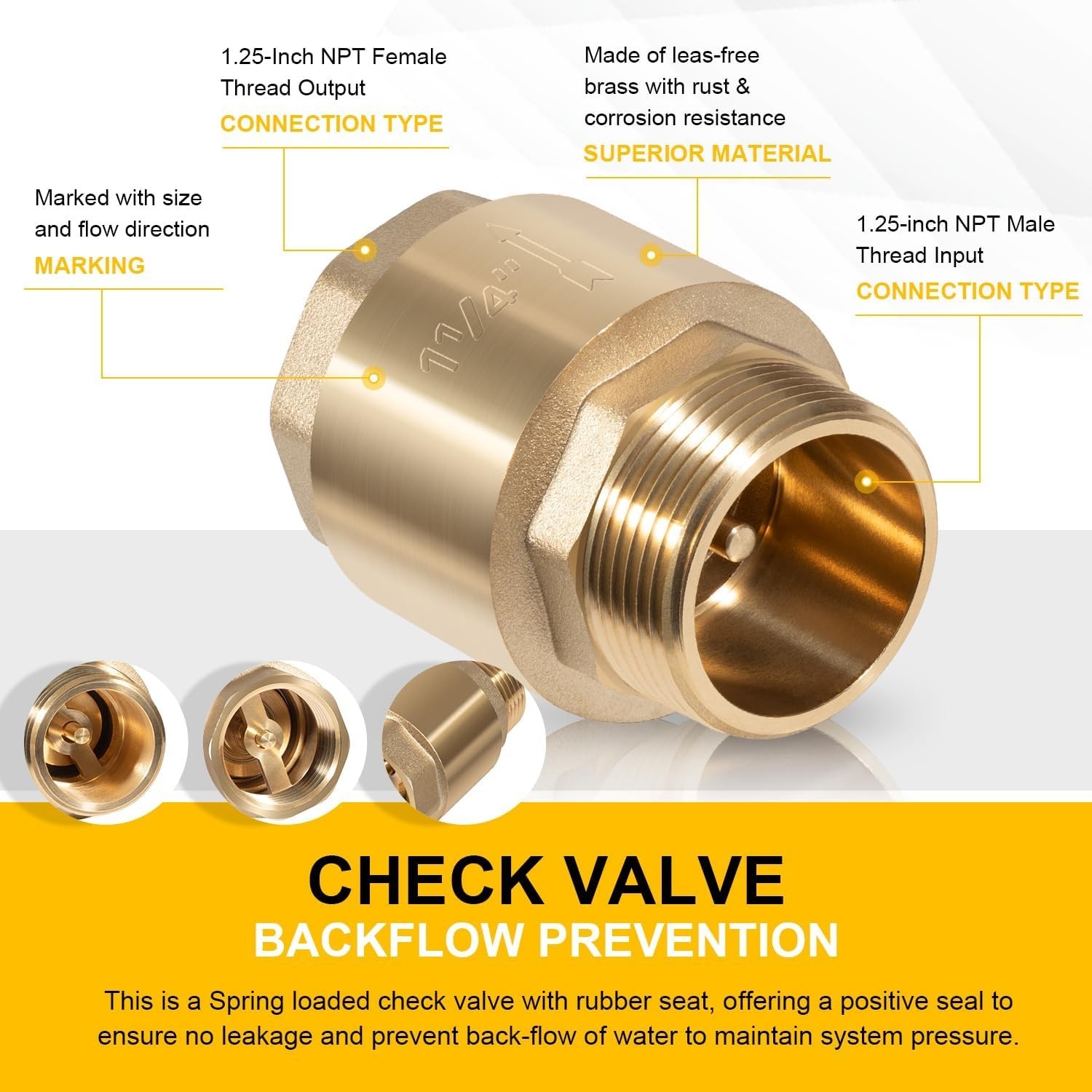 1-1/4" Brass One Way Check Valve NPT for Well Pump Irrigation Water System