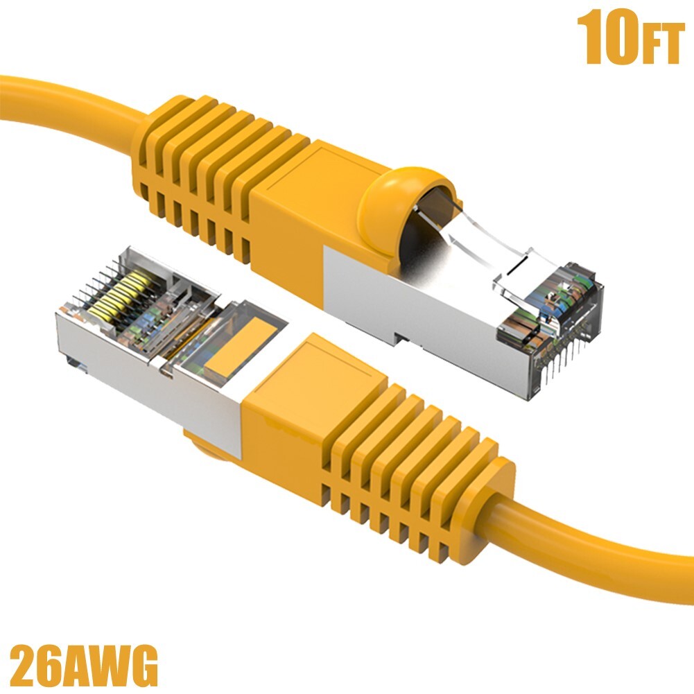 10FT Cat5E RJ45 Ethernet LAN Network FTP Shielded Patch Cable Pure Copper Yellow