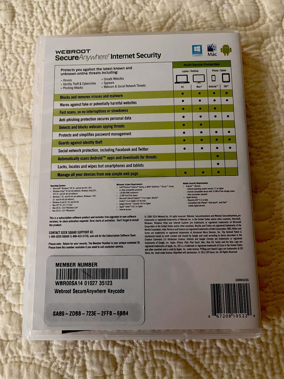 Webroot SecureAnywhere Internet Security 3 Devices 1 Year PC Mac Android New