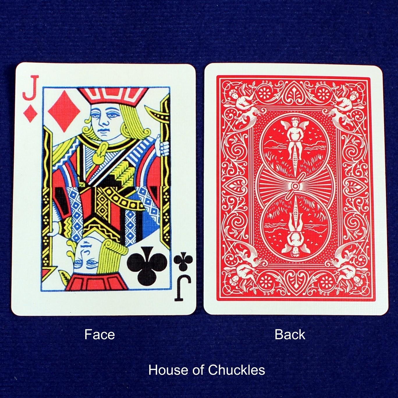 Jack of Diamonds / Jack Clubs, Half Horizontal, Bicycle Printed Gaff Card, Red