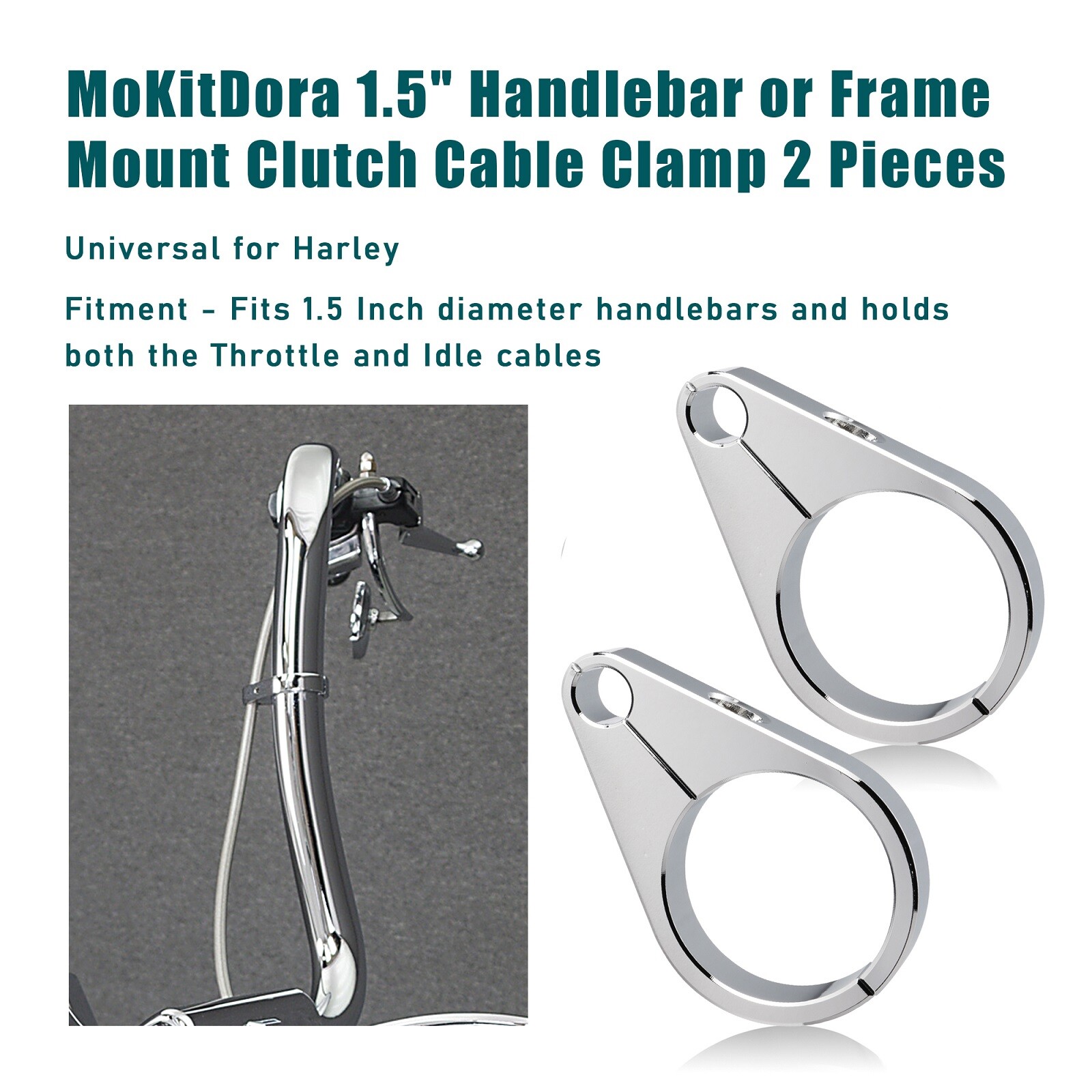 1 1/2" Handlebar Clutch Throttle Cable Brake Line Clamp For Harley Yamaha Chrome
