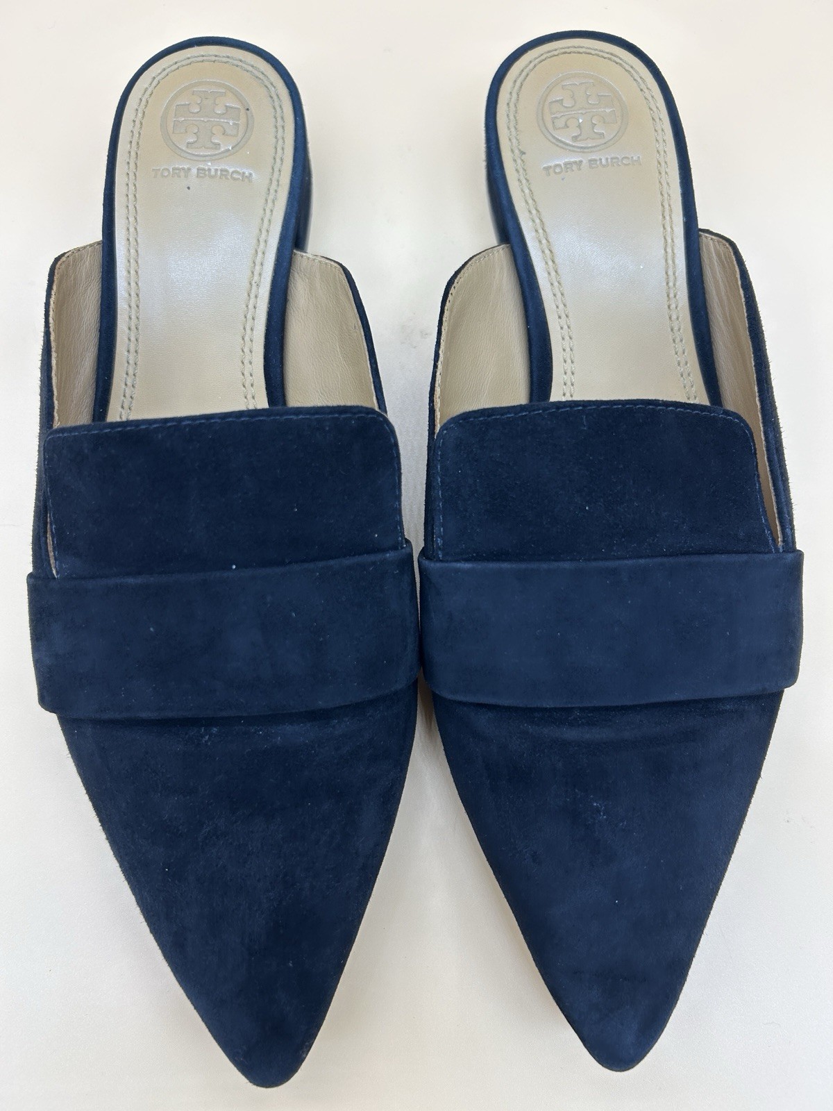 Tory Burch Rosalind Mule Slides 8M Black Suede Pointed Toe Slip On Flats