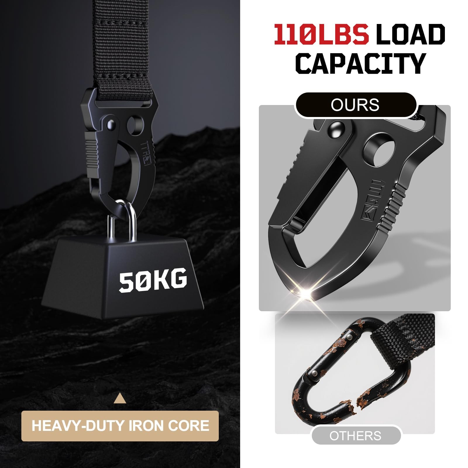 Tactical MOLLE Clip with Quick-Release Metal Hook & Nylon Webbing Black