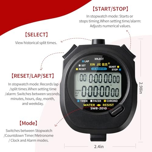 2-Pack Multi-Function Electronic Digital Sports Stopwatch Timer with 10-Lap