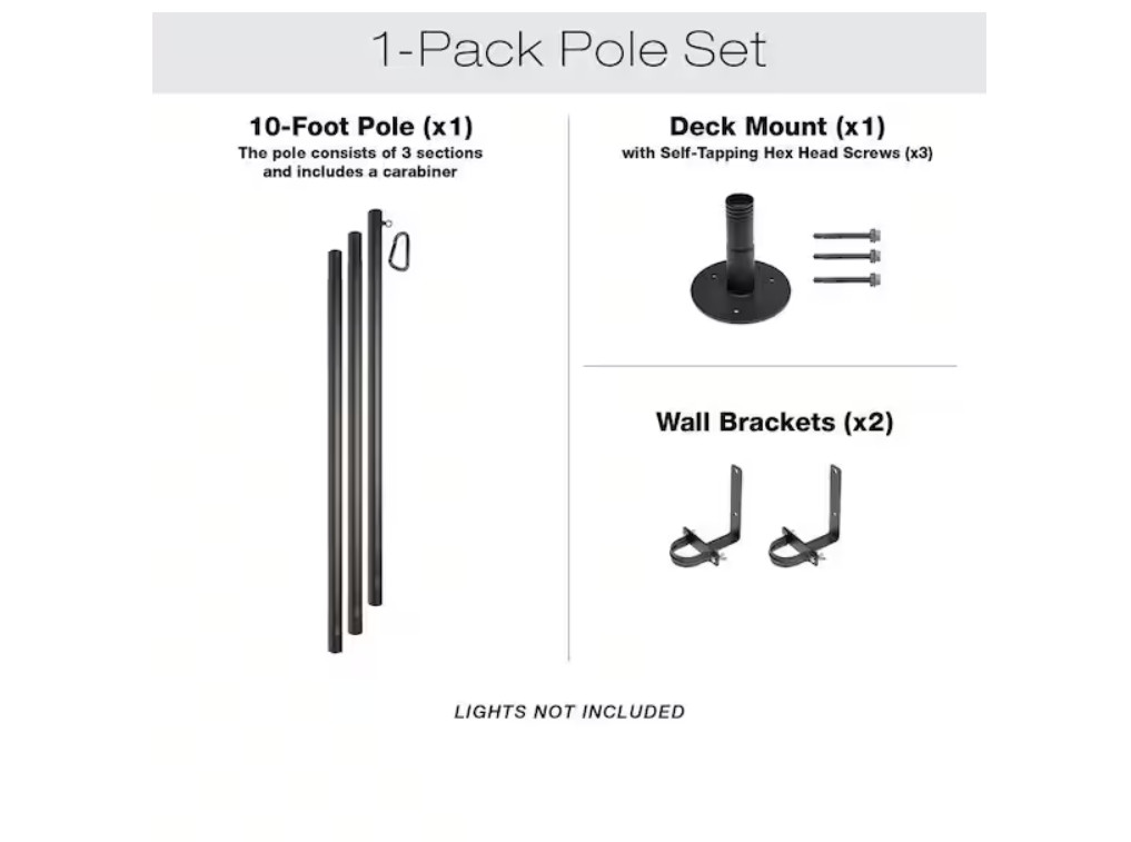 EXCELLO GLOBAL PRODUCTS One 10 ft. Premium String Light Pole For Deck/Concrete