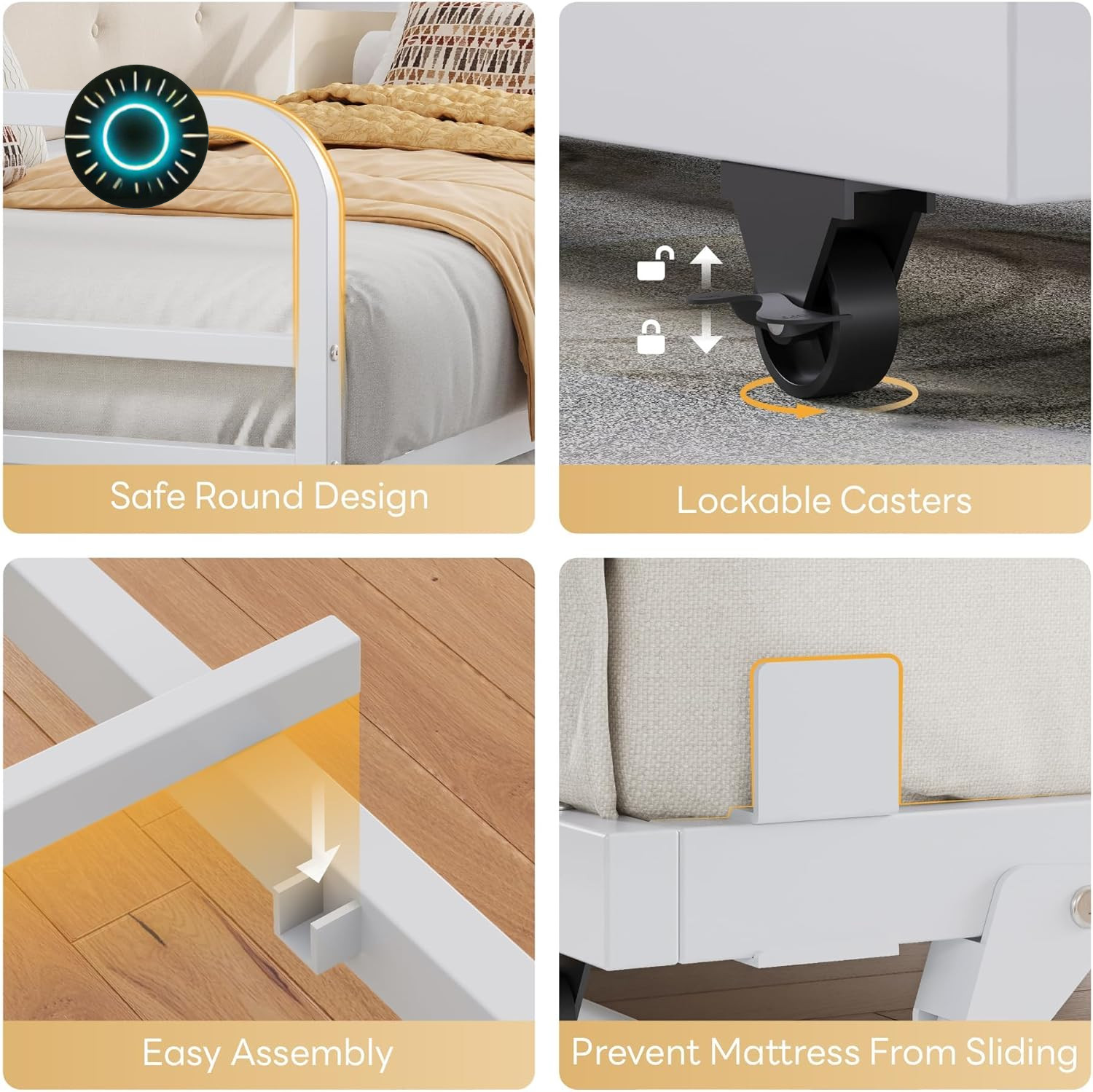 Stylish Twin Daybed with Trundle Upholstered Headboard & Charging Station NEW