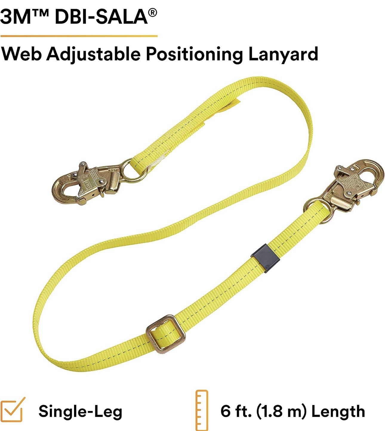 3M DBI Sala 1231016 SINGLE LEG Adjust LANYARD 6’/1”SNAP HOOK Fall Protection PPE